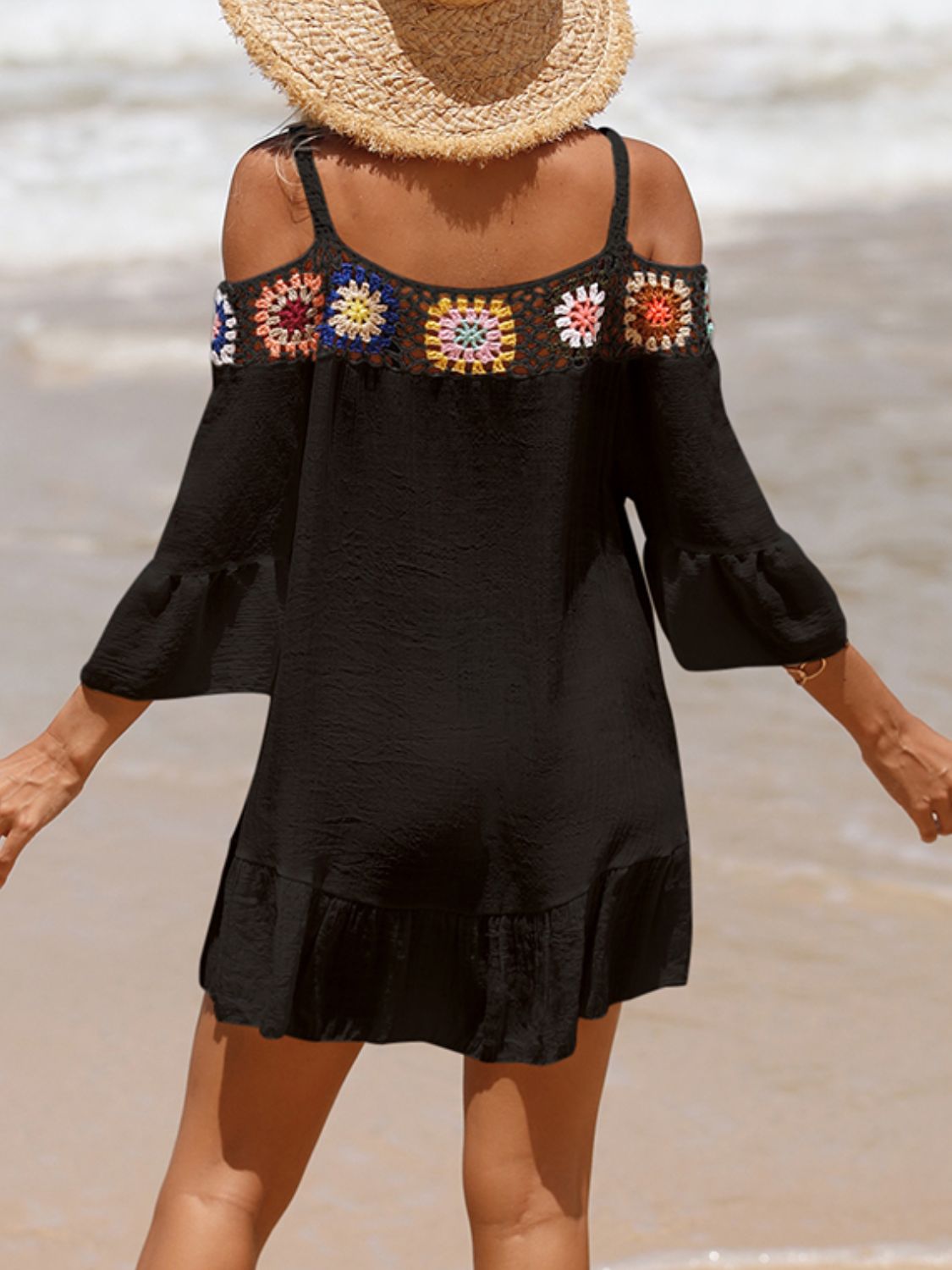 Crochet Cold Shoulder Three-Quarter Sleeve Cover Up Crochet Cold Shoulder Three-Quarter Sleeve Cover Up